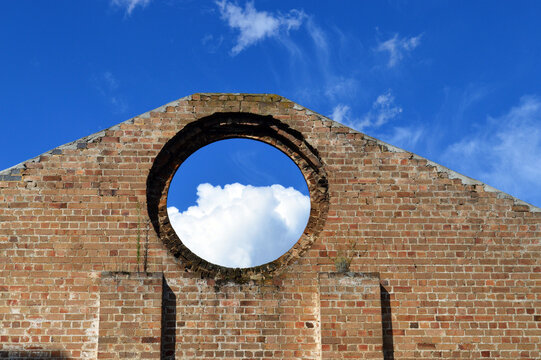 A view of the old blast furnace at Lithgow in New South Wales, Australia. The ruins  have been left  in parkland near the Lake Pillans Wetlands.