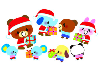 クリスマス,サンタ,イラスト,プレゼント,冬,サンタクロース,１２月,クマ,ゾウ,ウサギ,ネズミ,かわいい,メリークリスマス,子供,クリスマスイブ,サンタさん,クリスマスプレゼント,袋,ハート,星,キラキラ,保育士,幼稚園,保育園,保母さん,学校,小学校,小学生,元気,笑顔,ジングルベル,１２月２４日,12月,聖夜,保育,園児,幼児,こども園,保育所,音楽,パーティー,幼稚園児,12月24日,サプ