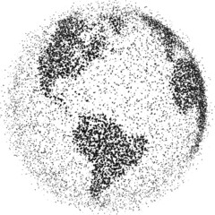 Globe shape, World map created from scattered dots. Vector illustration