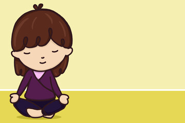 girl medetating yellow background