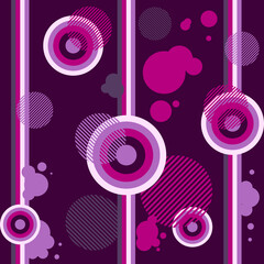 geometric pattern of circles and stripes, pink gray and red. Dots, stripes, different textures