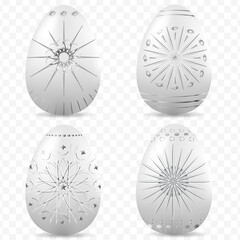 A collection of realistic Easter eggs with a decorative silver gradient pattern