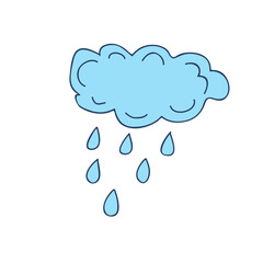 Cute hand drawn print with rain cloud. Simple vector illustration on white