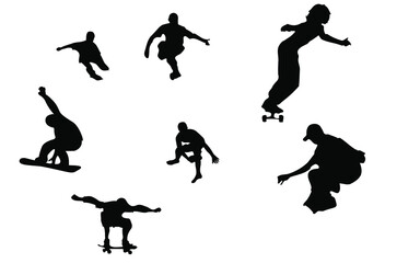 set sagome persone sport estremi snowboard skateboard trick ollie friesbie scrobatico salto cool