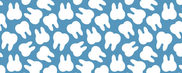 Seamless dental pattern. Flat illustration of teeth on blue background. 