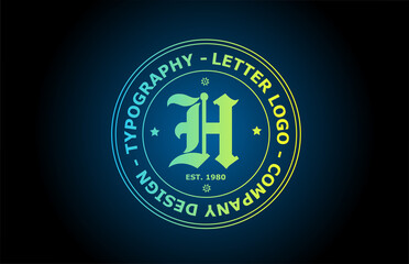 H vintage alphabet letter logo icon design in green color. Creative template for label and badge