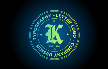 K vintage alphabet letter logo icon design in green color. Creative template for label and badge