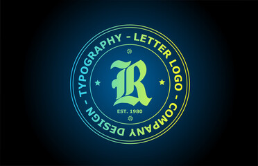 R vintage alphabet letter logo icon design in green color. Creative template for label and badge