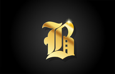 B vintage gold alphabet letter icon logo design. Creative golden template for business
