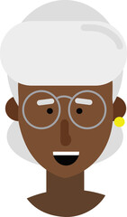 digital drawing of a smiling black grandmother (elderly woman), with gray hair, round glasses and also gray in color.
