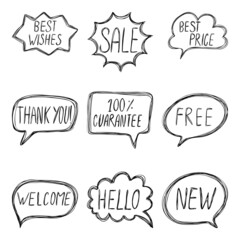Set of speech bubbles with text inside