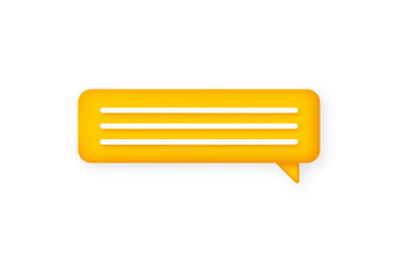 3d speech bubble icon. Yellow 3d speech bubble, dialog cloud and blank chat icon for text. Empty message icon