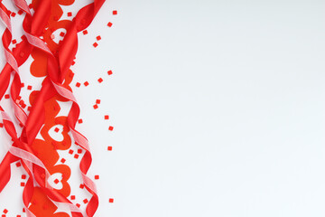 Background wit red ribbon and bright hearts for Valentine day decoration	
