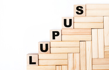 On a light background, wooden blocks and cubes with the text LUPUS