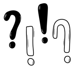 Doodle style question symbol and exclamation mark. Text symbols.