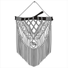 Black and white macrame panels on a white background. Monochrome drawing. Modern home element, hygge style, scandinavian interior. EPS 10 + JPG.