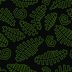 black and green seamless pattern of stylized ferns, ethnic 