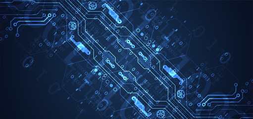 Abstract background on technological and scientific topics. Various techno details with using digital code. Vector format.