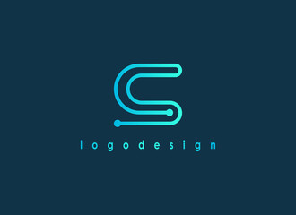 Abstract Initial Letter C and S Logo. Blue CS SC Rounded Lines Striped Style with Dot isolated on Dark Background. Usable for Business and Technology Logos. Flat Vector Logo Design Template Element