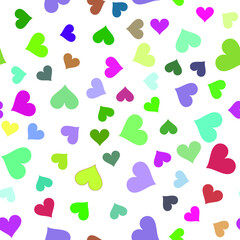 Seamless pattern from multicolored hearts. White background.