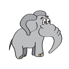 Cute cartoon elephant on white. Vector illustration in simple hand drawn style