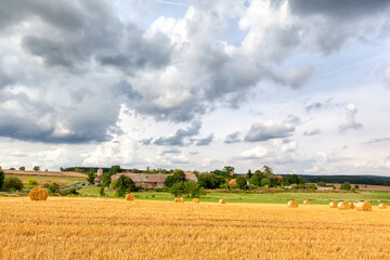 Fototapeta premium Feld mit Strohrollen im Harz