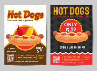 Illustration poster flyer template fast food hot dog concept vector
