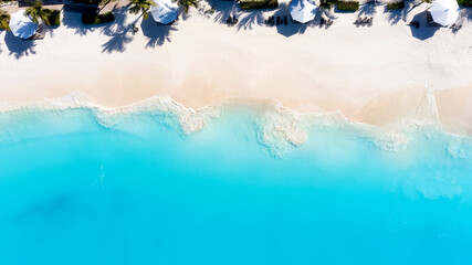 Aerial top down view of the turquoise sea of Cape Santa Maria beach on Long Island, The Bahamas - 486569794