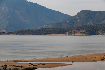 Aerial view of Dalyan delta and Iztuzu beach, Turkey. Travel, vacation destination spot.