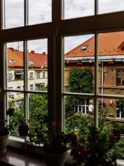Fototapeta na wymiar View to the city from the hotel window
