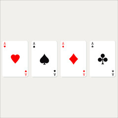 Playing cards are aces. Design kit. Isolated on a white background. Vector illustration.