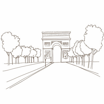 Triumphal arch drawing. Paris, France. Vector illustration