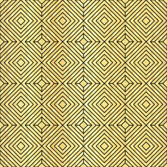 Gold and black abstract geometric diagonal square seamless pattern on the gold background. Vector illustration.