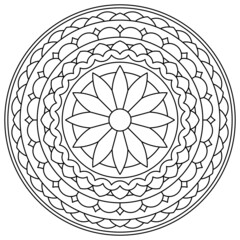 Antistress coloring book for adults with black and white mandala with abstract floral pattern. Vector design.