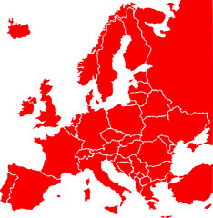 Red colored European states map. Political europe map. Vector illustration map.