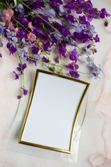 postcard layout. bouquet of spring lilac flowers and space for text 