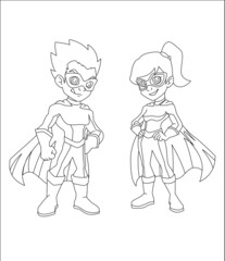 Fototapeta na wymiar Superhero and supergirl lineart or coloring pages