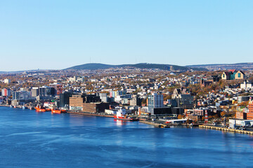 Fototapeta premium View of city of St. John's looking northwest from Signal Hill, over St. John's Harbour.