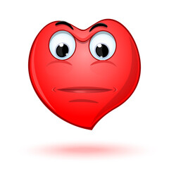 Indifferent cartoon icon in the shape of heart. Emoticon face in the shape of a heart. Red heart emoji. Vector illustration