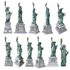 Drawing of Statue of Liberty in set for national posters 4th July United States of America Declaration of Independence day and events such as Memorial Day May 27 and Veterans Day November 11. Vector