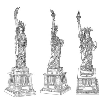 The Statue of Liberty set, national attribute and symbol. Vector