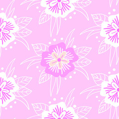 Fototapeta na wymiar Cute pink seamless pattern with sketched flowers. 