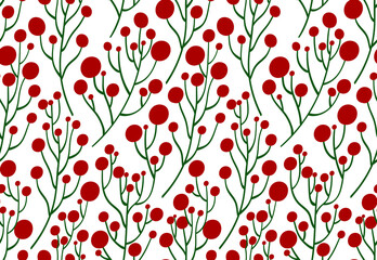 Red berry. Seamless floral pattern on the white background.
