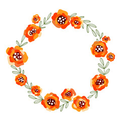 Bright wreath with orange roses and thin green leaves. Nice frame for your ideas.
