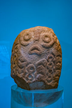 Red sandstone prehistoric figurine from Museum of Lepenski Vir in Serbia. It is important archaeological site of the Mesolithic Iron Gates culture of the Balkans.