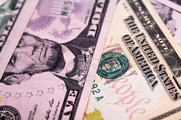 Closeup of American dollar banknote texture, monetary, business and financial background