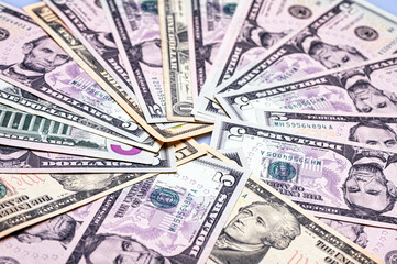 Closeup of American dollar banknote texture, monetary, business and financial background