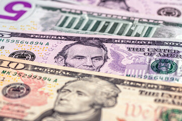 Closeup of American dollar banknote texture, monetary, business and financial background