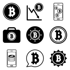 Bitcoin Flat Icon Set Isolated On White Background