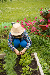 Child planting seeds in the garden